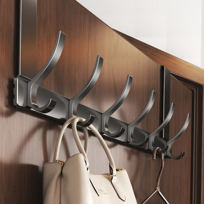 Over-the-Door Hook Hanger Sets in Black with Two 5- or 6-Hook Racks for Keys, Hats and Bags