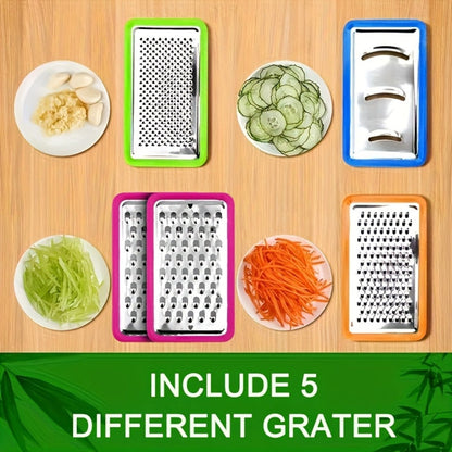 Bamboo Cutting Board with Food Container, Cheese Grater & Juice Groove - Large Wooden Chopping Board Set with Storage Box, Drain Tank for Vegetables Meat Cheese, Kitchen Prep Board with Hand Grip