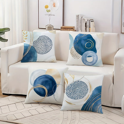 Boho Pillow Covers 4pcs Geometric Navy Blue Golden Accent Farmhouse Rustic Cushion Covers Modern Throw Pillow Cases for Sofa Couch Porch Patio Living Room Outdoor Home Decor 18x18 Inch No Insert