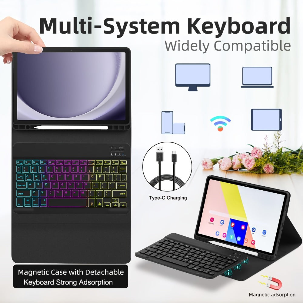 Samsung Galaxy Tab A9 Plus Keyboard Case – Detachable USB-C Magnetic Keyboard Cover with Pen Slot, Protective Shell for Galaxy Tab A9+ | Pink & Green
