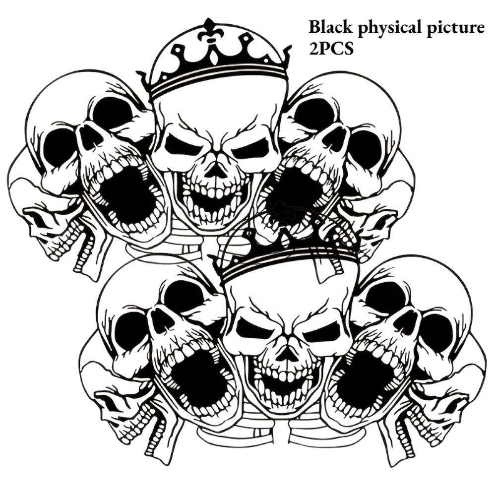 Car Window Decal Gothic Skull 2PCS Reflective Silver UV-Resistant Vinyl | Skeleton Sticker Full Cover Halloween Car Decoration Small 17x11in Large 21.6x17.7in Laptop Mirror Auto Styling
