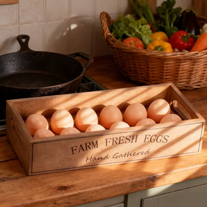 Two-Piece Farmhouse Wooden Egg Holder Rack Set with Handles and Space for Twenty-Four Eggs Each