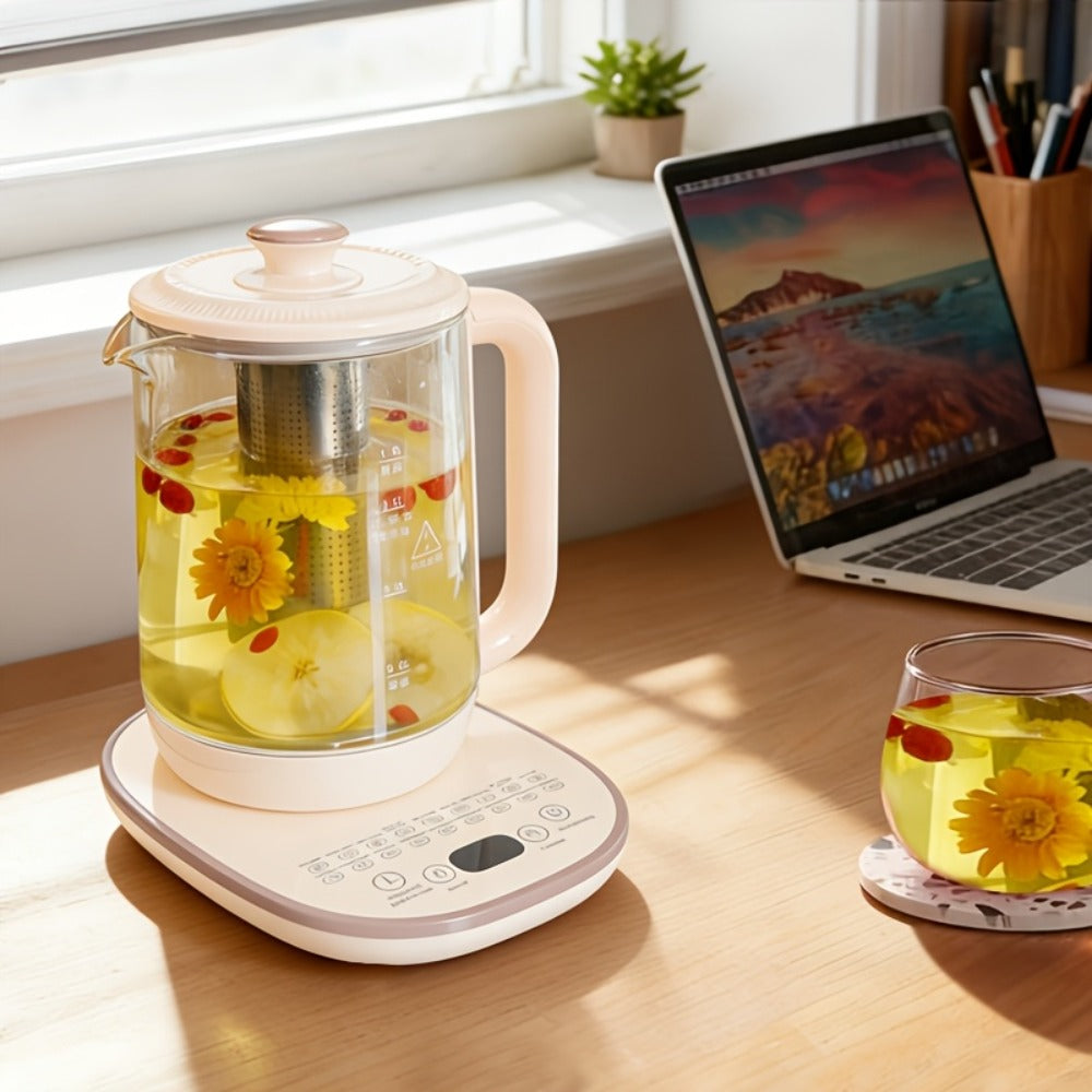 Electric Kettle 1.8L Glass Multi-Function Pot with 18 Presets, Removable Filter and 110V US Plug