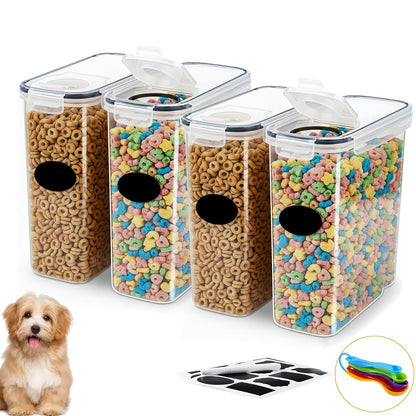 Airtight Pet Food Storage Containers 4-Pack BPA Free - 1.06 Gallon Plastic Canisters for Dog Food, Cat Food, Dry Treats, Grains & Rice, Kitchen Pantry Organization, Cereal & Dry Food Storage