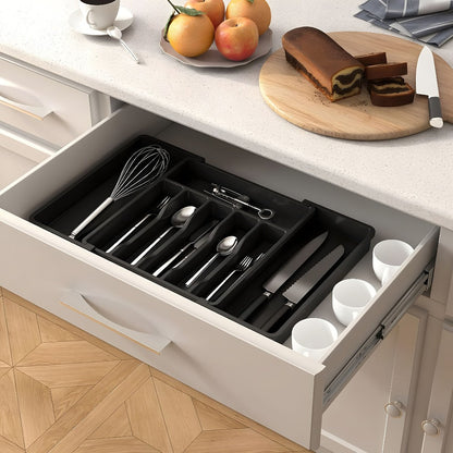 Expandable Eight-Compartment Drawer Organizer for Cutlery with Black, Grey or White Color Options