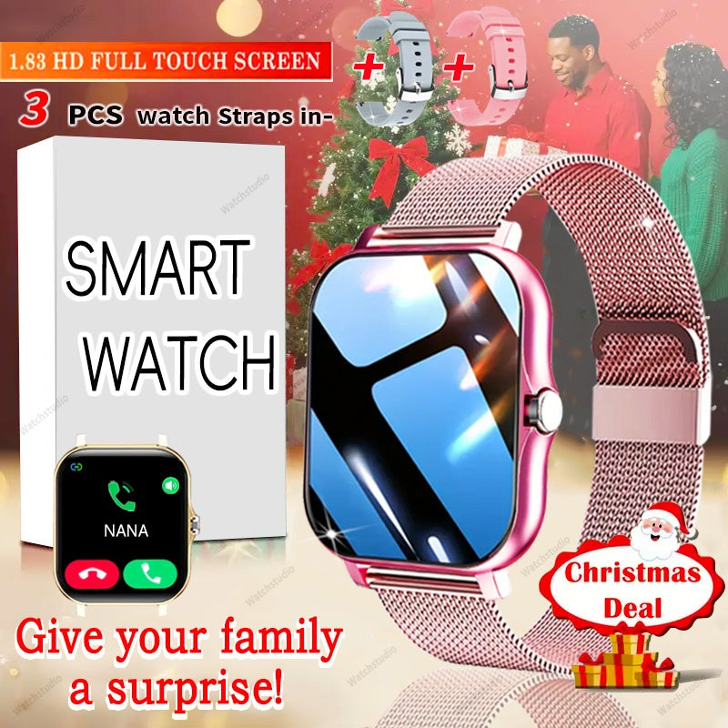 Smartwatch Gift with Metal Strap, Wireless Calling, Music Player and App Alerts in Four Colors