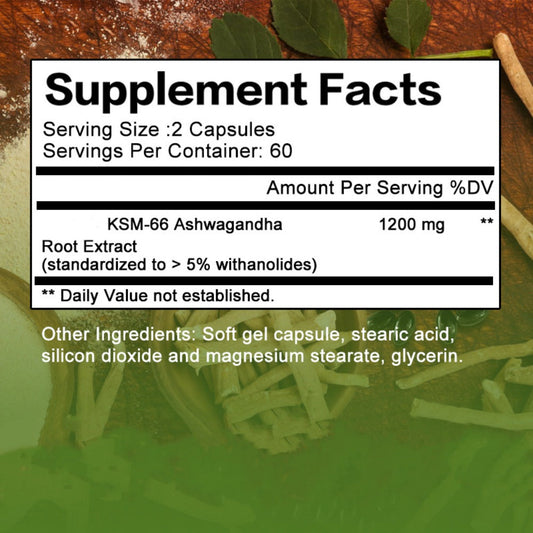 KSM-66 Ashwagandha 1200mg Extra Strength 120 Capsules for Stress Relief, Mood Support & Anxiety, Adaptogen Supplement for Men & Women, Energy & Focus