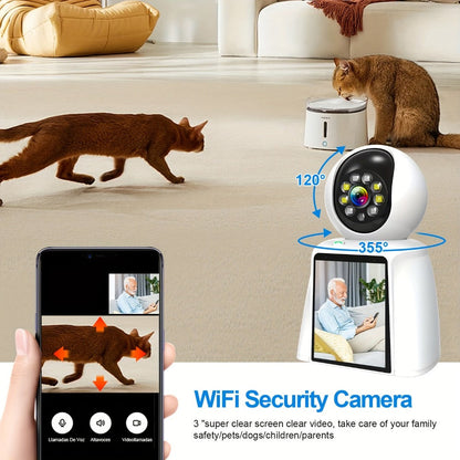 Security Camera 1080P Pet Monitor with 3-Inch Screen, Video Calling, Two-Way Talk and 1 or 2 Pack