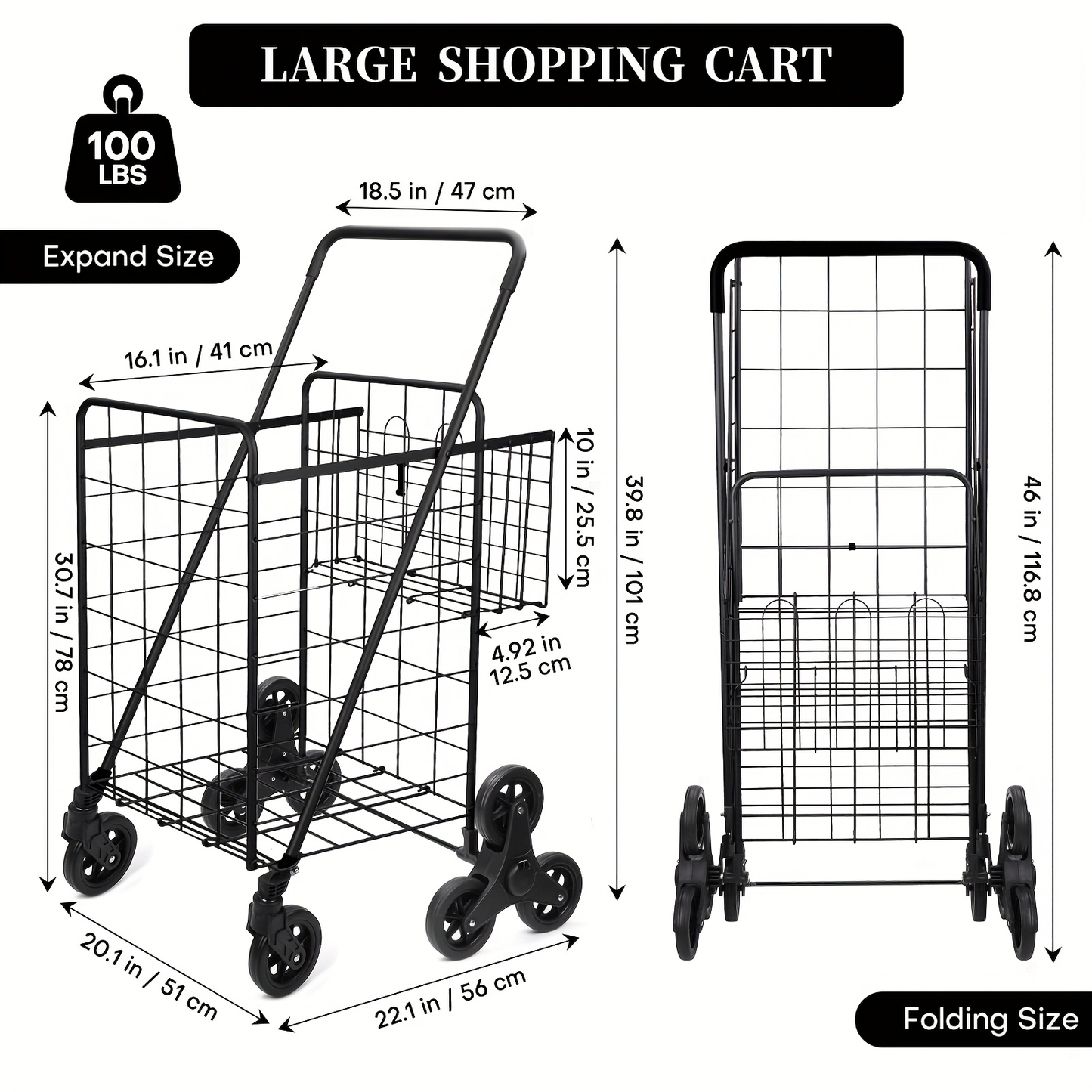 Eight-Wheel Stair-Climbing Utility Cart with Dual Baskets in Exact Black and Silvery Options