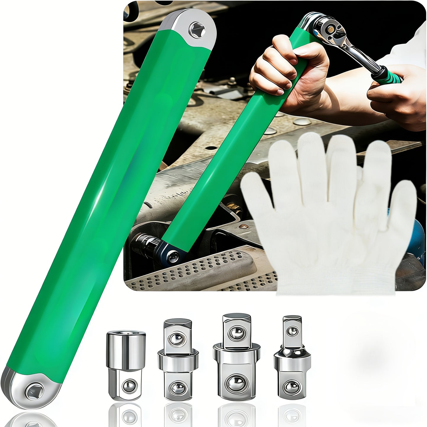 Zero Offset Extension Wrench Set 15-Inch – Impact-Ready 3/8" Ratchet Wrench with 1/2", 1/4" & 3/8" Drive Adapters, Narrow Space Auto Repair Tool, Multiple Colors