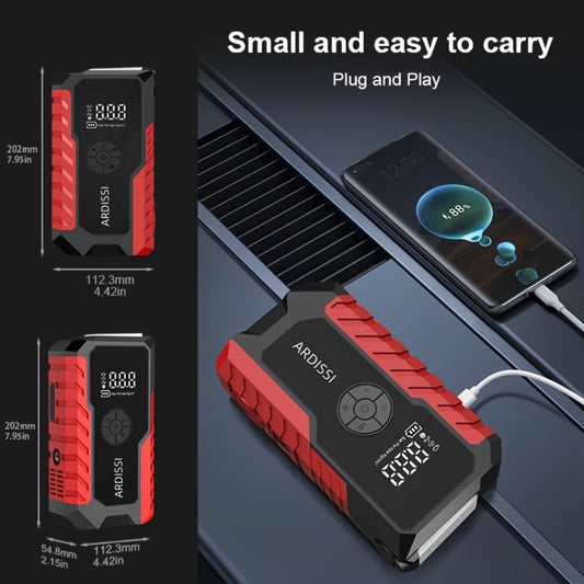 5-in-1 Jump Starter 5000A Peak – 10000mAh Power Bank, 150PSI Air Inflator, Type-C & LED Emergency Light for 12V Gas & Diesel Engines