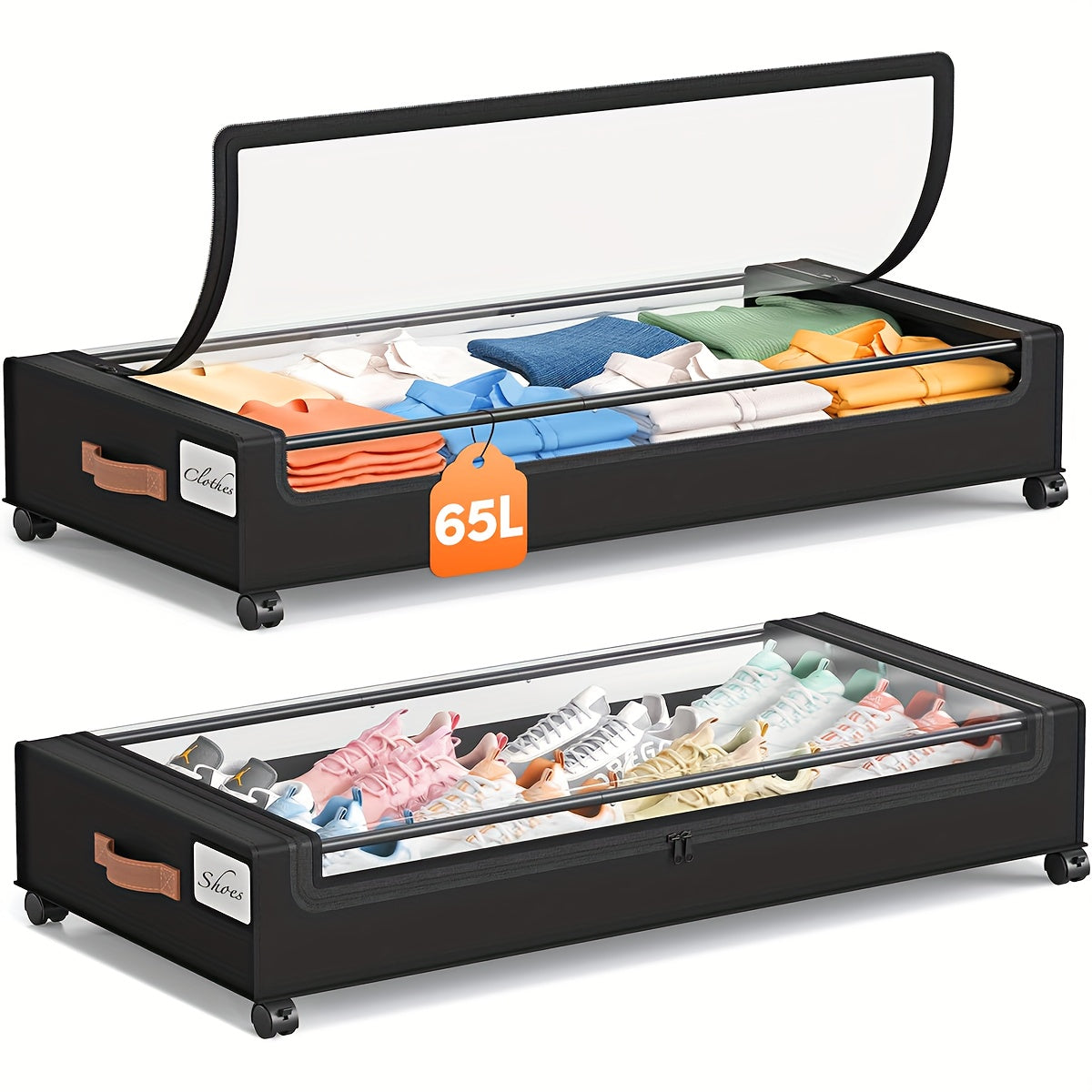 Under Bed Storage Box with Wheels 2 Pack – Sliding Drawer Organizer for Clothes, Shoes, Blankets, Books & Bedding