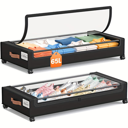 Under Bed Storage Box with Wheels 2 Pack – Sliding Drawer Organizer for Clothes, Shoes, Blankets, Books & Bedding