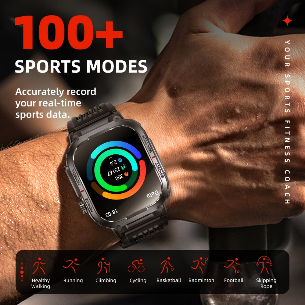 Smartwatch for Men 2.02 Inch with LED Flashlight, Wireless Calling and Activity Tracking for Outdoor Use