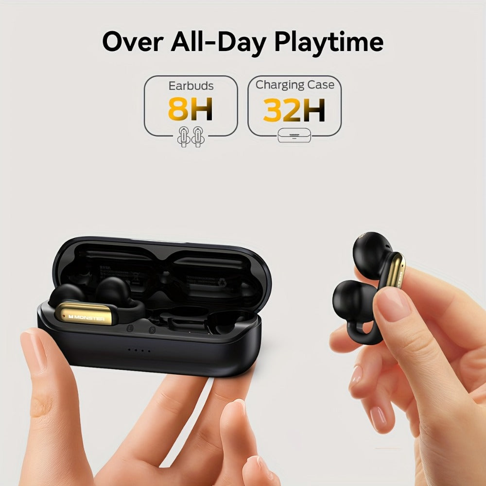Open-Back Clip-On Wireless Earbuds Environmental Noise Cancellation Touch Control Wireless Charging Case Situational Awareness Natural Sound Bluetooth Headphones