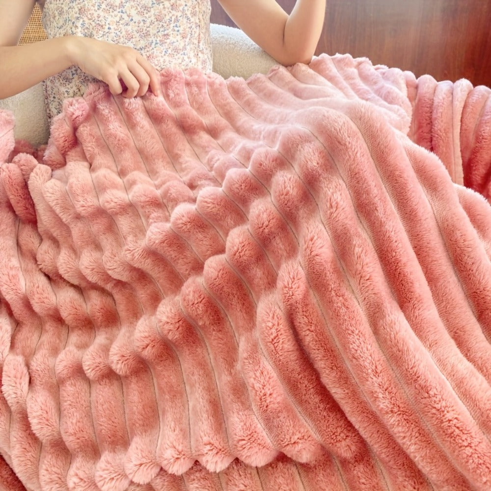 Reversible Faux Rabbit Hair Blanket in Four Colors and Five Sizes from 39 x 60 to 108 x 90 Inches