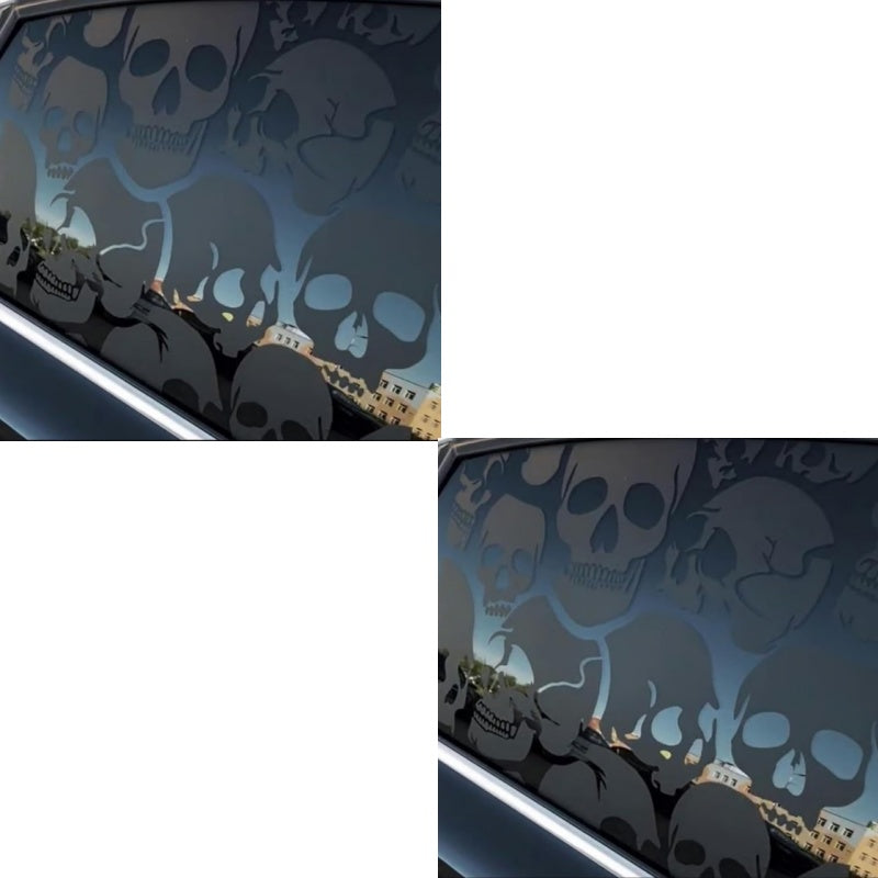 Car Window Decal Gothic Skull 2PCS Reflective Silver UV-Resistant Vinyl | Skeleton Sticker Full Cover Halloween Car Decoration Small 17x11in Large 21.6x17.7in Laptop Mirror Auto Styling