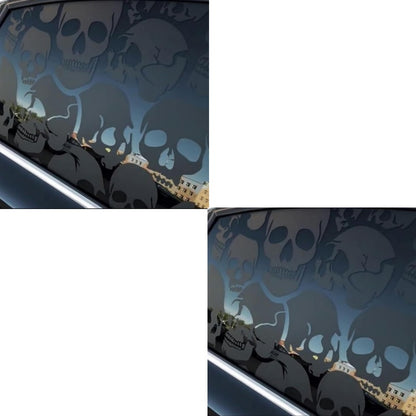 Car Window Decal Gothic Skull 2PCS Reflective Silver UV-Resistant Vinyl | Skeleton Sticker Full Cover Halloween Car Decoration Small 17x11in Large 21.6x17.7in Laptop Mirror Auto Styling