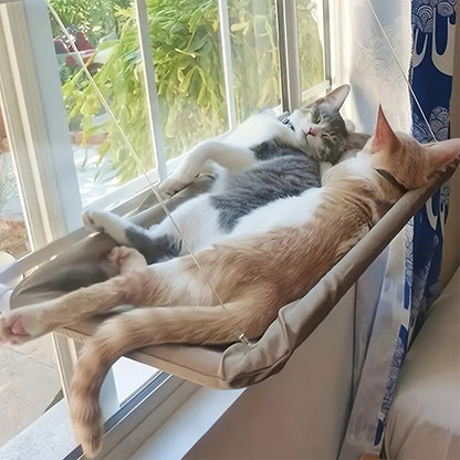 Khaki Cat Window Hammock with 55x40cm Fabric Platform, PVC Tube Frame, Cables and Suction Cups
