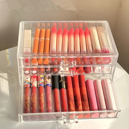 Clear Acrylic Makeup Organizer 5-Tier with Drawers Dustproof Cosmetic Storage for Lipstick Foundation Brushes Skincare — No Installation Vanity Bathroom Office Desk