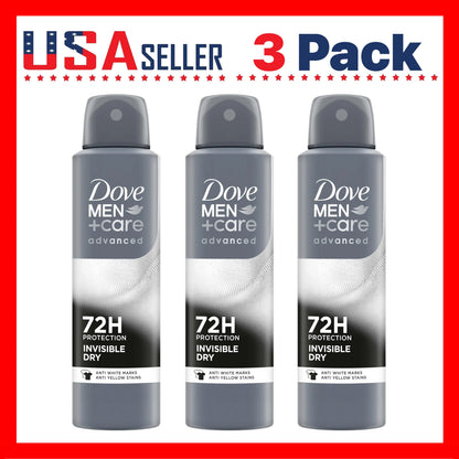 Dove Men+Care Invisible Dry Spray Deodorant 3 Pack 150ml - No White Marks No Yellow Stains, Long Lasting Odor Protection Quick Dry Antiperspirant