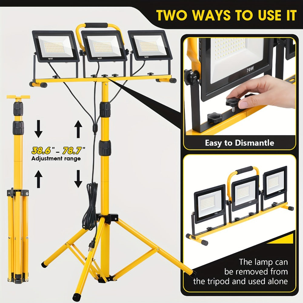 LED Work Light with Tripod Stand 21600 Lumen IP66 Waterproof – 216 x 1W High Brightness LED, 360° Rotation, 16.5 Ft Power Cord for Outdoor Workshop Garage Construction Site Commercial Lighting