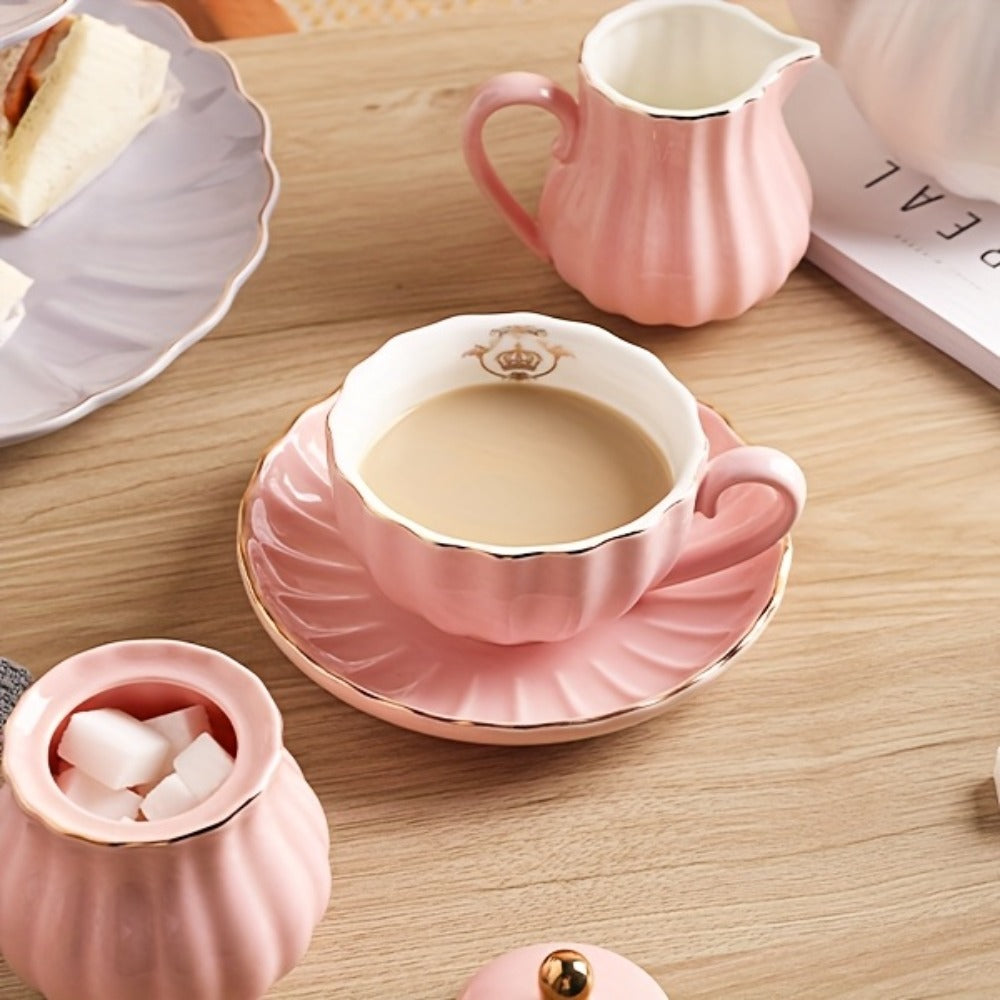 Floral Porcelain-Style Tea Service Set for Six in Five Coral, Peach, Rose, Peony or Spring Designs
