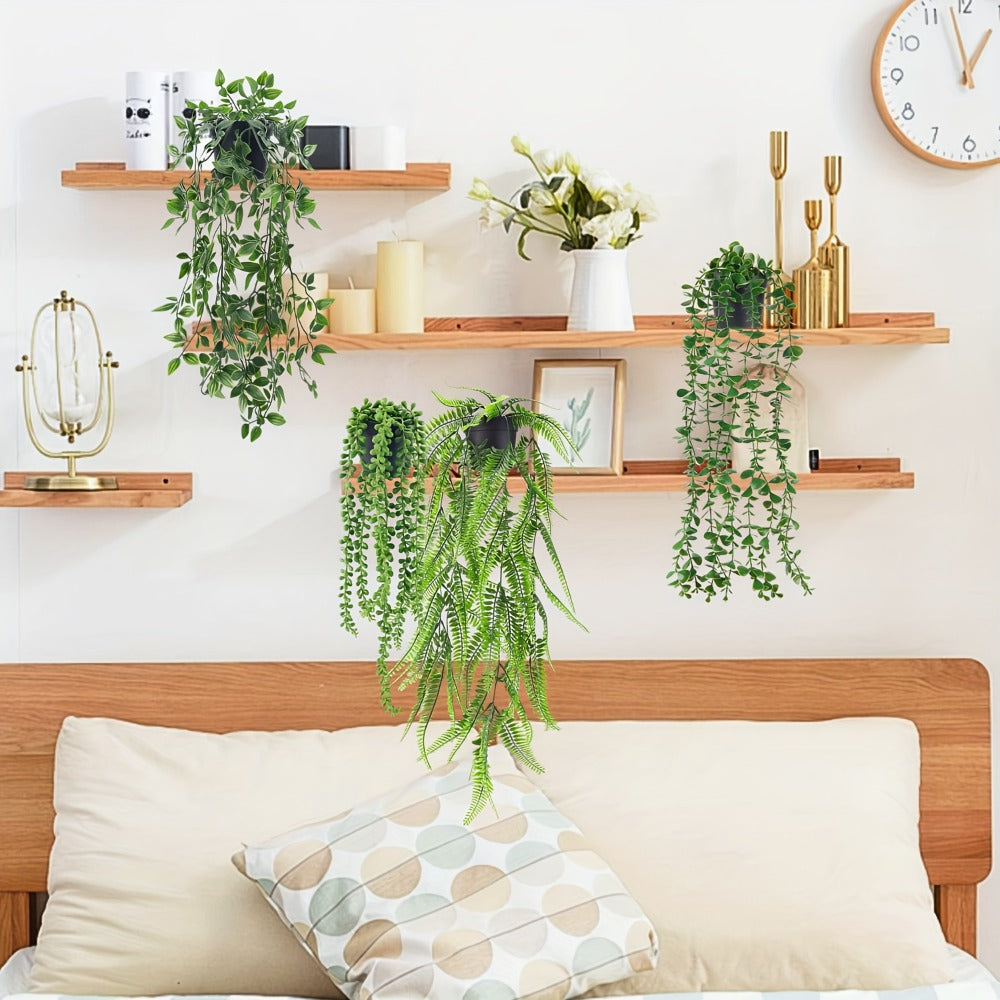 Hanging Artificial Greenery Vines, Four-Piece Mixed Pack with Boston Fern, Eucalyptus and Trailing Styles