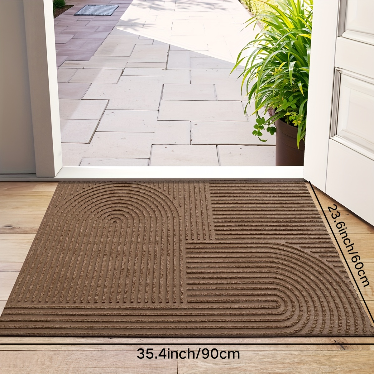 Time Arc Door Mat with Geometric Groove Pattern in Black, Gray or Brown and Two Rectangular Sizes