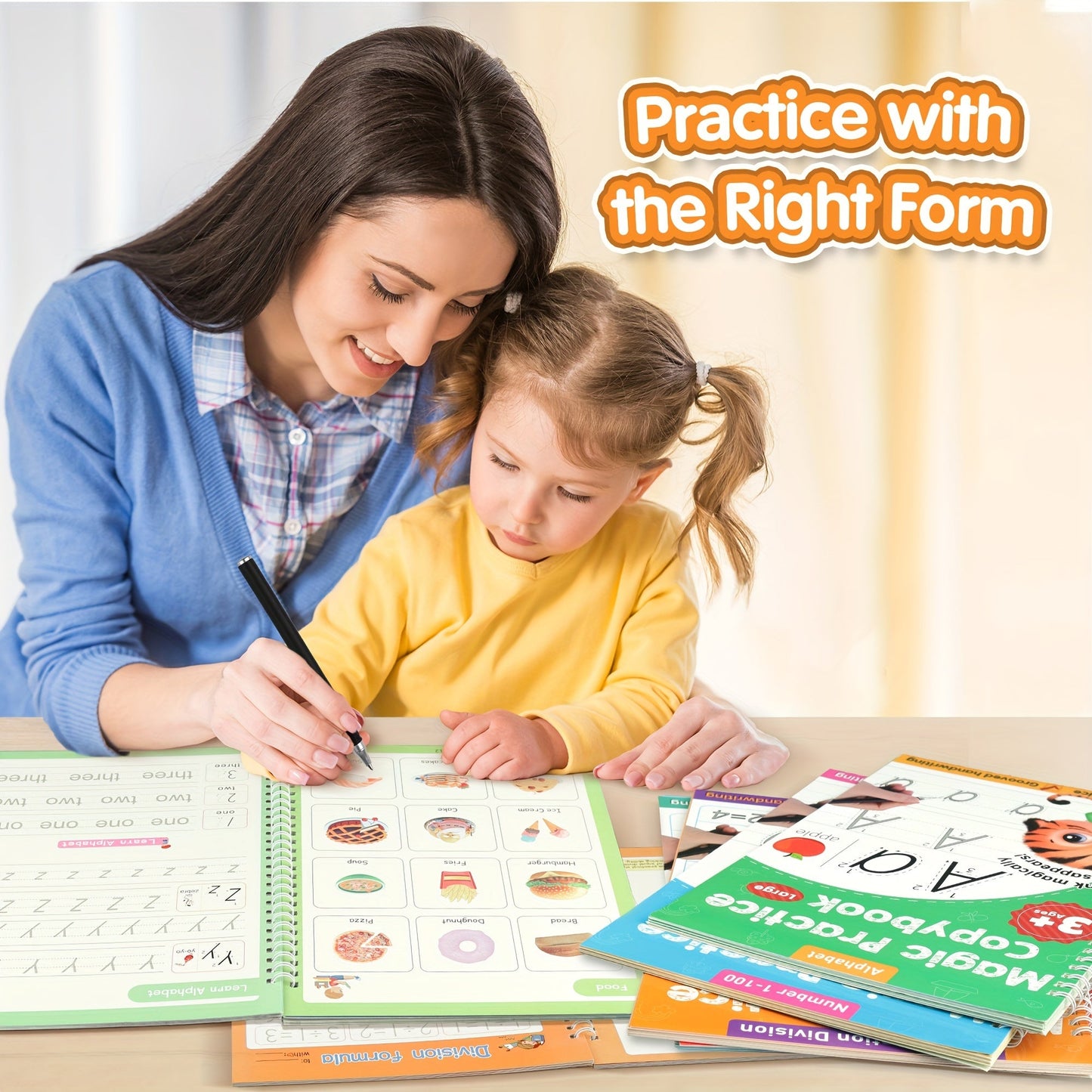 Magic Grooved Handwriting Practice Book for Kids Ages 3-8 — Reusable 5-in-1 Tracing Workbook for Letters Numbers Drawing Math, 3D Groove Pen Control Training with Grip Aids, 10.2×7.3 In