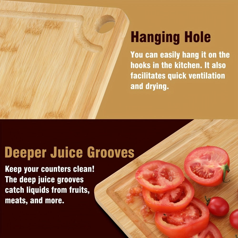 Wood Cutting Board Set of 3 Natural Wooden Chopping Boards with Juice Groove & Non-Slip Edges – Reversible Design for Meat BBQ Home Kitchen Restaurant Holiday Gift