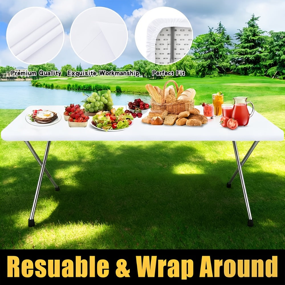 Tablecloth Elastic Cover Set for 6-Foot Rectangle Tables in 3, 6, 9 or 12 Pieces and Three Colors