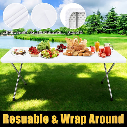 Tablecloth Elastic Cover Set for 6-Foot Rectangle Tables in 3, 6, 9 or 12 Pieces and Three Colors