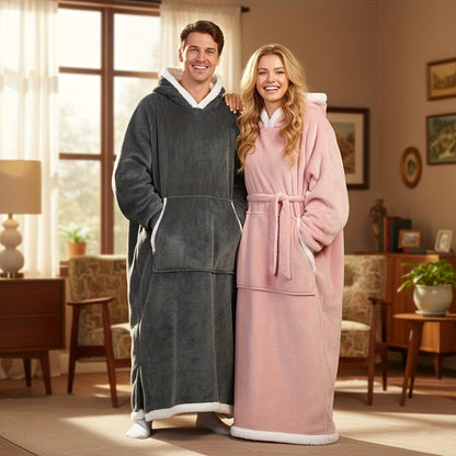 Wearable Blanket Hoodie - Oversized Extra-Long Ultra-Soft Acrylic Hooded Blanket for Adults, Warm Cozy TV Watching Winter Gift for Christmas Valentine's Day