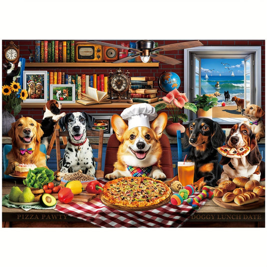 Dogs Dinner Party Jigsaw Puzzle 500 & 1000 Pieces for Adults – Funny Dog Art Puzzle with Letters on Back & Reference Poster, Family Game Night Gift for Dog Lovers Christmas Birthday Thanksgiving