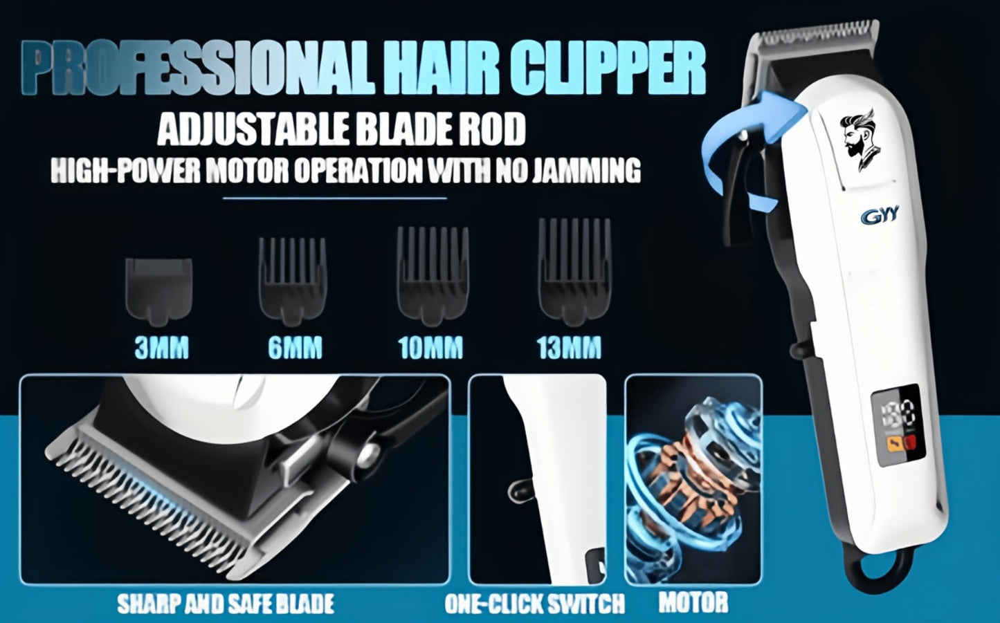Hair Clipper Kit with Scissors for Home & Salon — Professional Stainless Steel Blade, Digital Display, USB Rechargeable Hair Cutting Set, Complete Grooming Kit, Gift for Father's Day & Birthdays