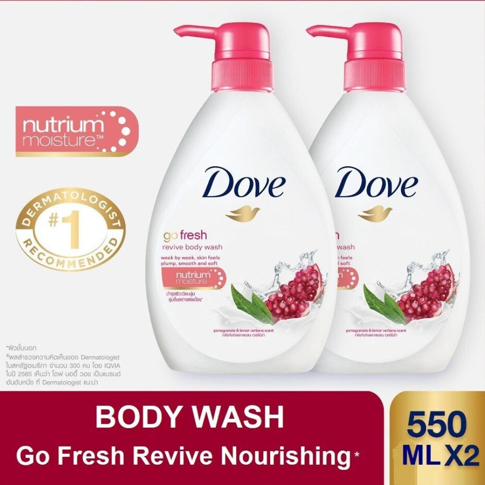 Two-Pack Dove Go Fresh Revive Body Wash with 550ml Pump Bottles and Matching Label Selection