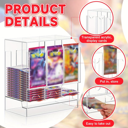 Booster Pack Dispenser Acrylic 3 Slots Clear Display Stand – Trading Card Pack Organizer Rack for Pokemon MTG Yu-Gi-Oh Sports Cards, Card Shop Counter Display Storage