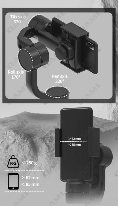 Handheld 3-Axis Smartphone Gimbal Stabilizer with Wireless Bluetooth No App Required Anti-Shake Video Recording