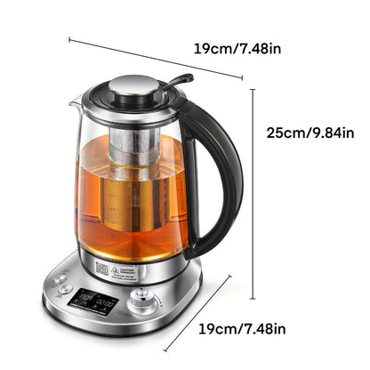 1.7L Glass Tea Kettle with 1200W Heating, Nine Temperature Presets, Removable Infuser and 2-Hour Keep Warm