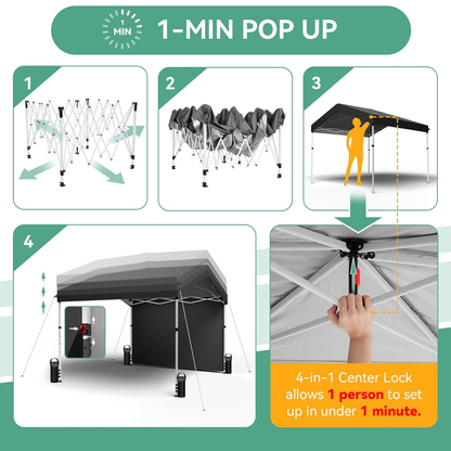 Center-Lock 10x10ft Pop-Up Canopy Tent with Three Height Settings and Optional Three-Sidewall Packages