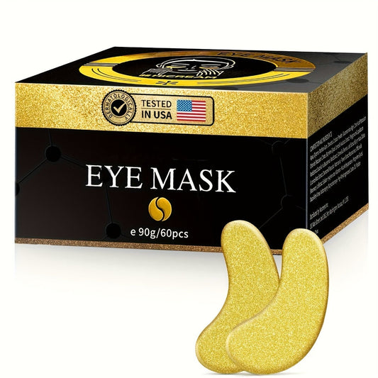Under Eye Patches 24K Gold 60pcs Collagen Hyaluronic Acid Glycerin — Moisturizing Plumping Anti-Dark Circle Puffiness Fine Lines Unisex Hypoallergenic All Skin Types Travel Gift