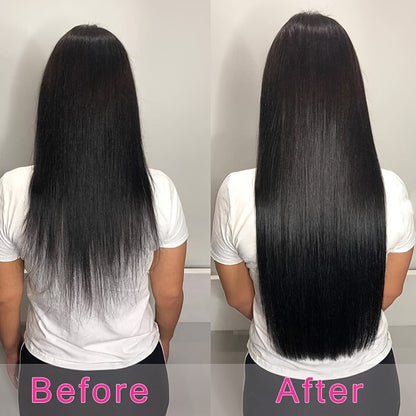 Clip In Hair Extensions Human Hair Straight Brazilian Natural Black 8 Pcs 18 Clips Unprocessed Full Head Set 12-24 Inch | Instant Length Volume Women