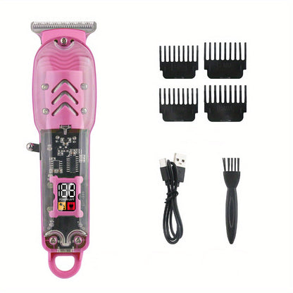 Hair Clipper Transparent-Shell Cordless Trimmer with LED Battery Display, USB Charging and Five Colors