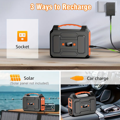 Portable Power Station with 146Wh or 300W Source Configurations, AC, DC, USB and LED Light