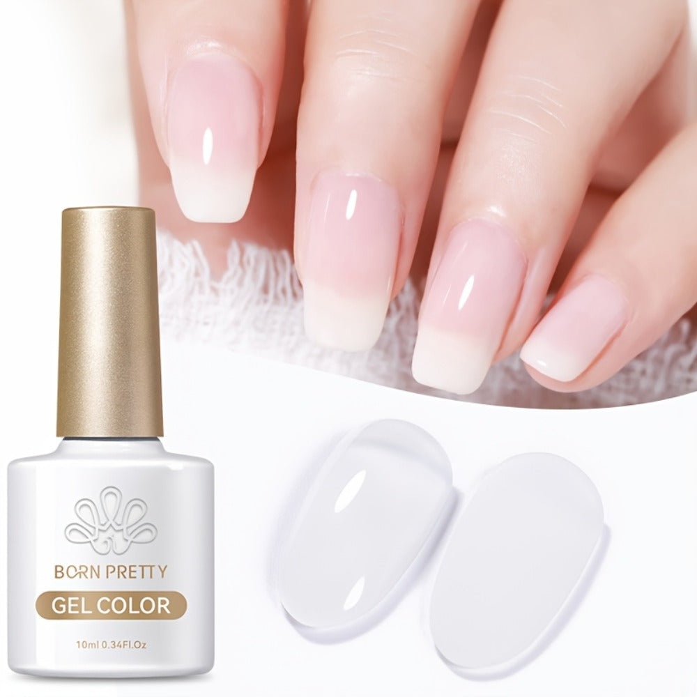 Jelly Gel Nail Polish Translucent 10ml – Glass Nail Look, 30-Day Soak-Off Semi-Permanent UV LED, Milky White Snow Glitter Pink Nude Shades, Buildable Salon Quality for Women