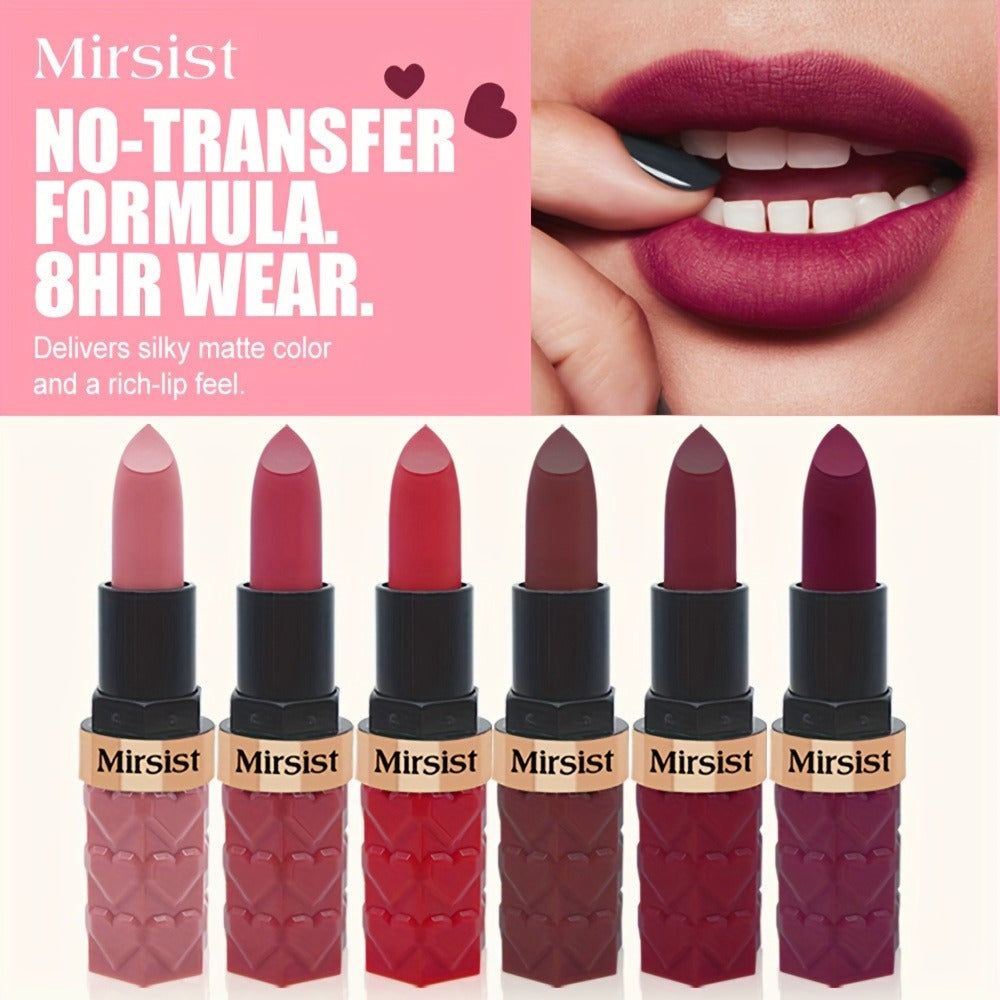 Lipstick Set, Mirsist 6-Piece Silky Matte Bullet Collection in Nude, Red, Brown, Berry and Plum Colors