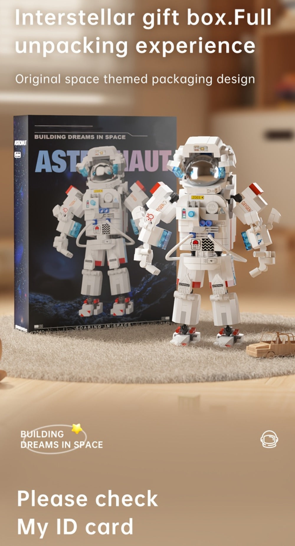 Building Block Set Astronaut Model, 623 Micro Pieces with White Space Suit Figure and 23cm Display Height
