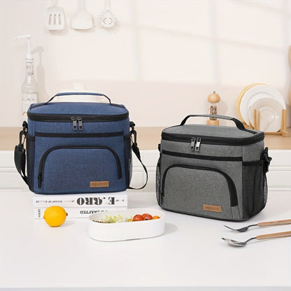 Insulated Lunch Bag with Adjustable Shoulder Strap, Dual Zippers and Black, Grey or Blue Color Options