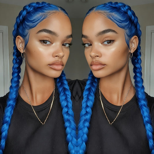 13x4 Braided Lace Front Wig for Women 26 Inch 250% Density — Synthetic Braid Wig with Baby Hair, Rainbow Colors Blue Pink Yellow 613 Black, Heat Resistant for Party Cosplay